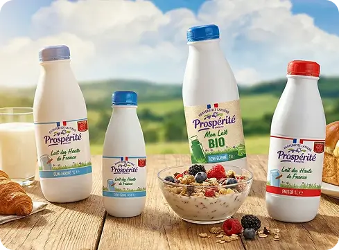 gamme de lait avec 3 bouteilles différentes